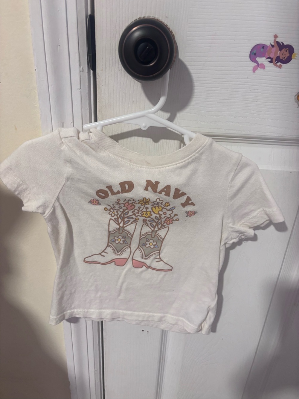 Old Navy Cream Graphic Tee with Floral Cowboy Boots